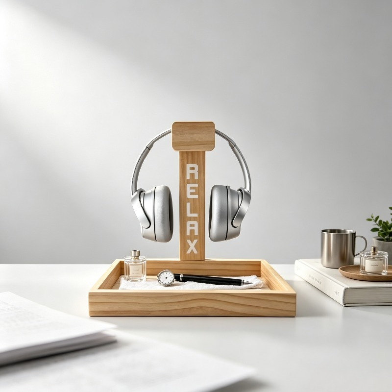 Gaming Accessories Rack - Wooden Gaming Headset Stand, Desk Holder